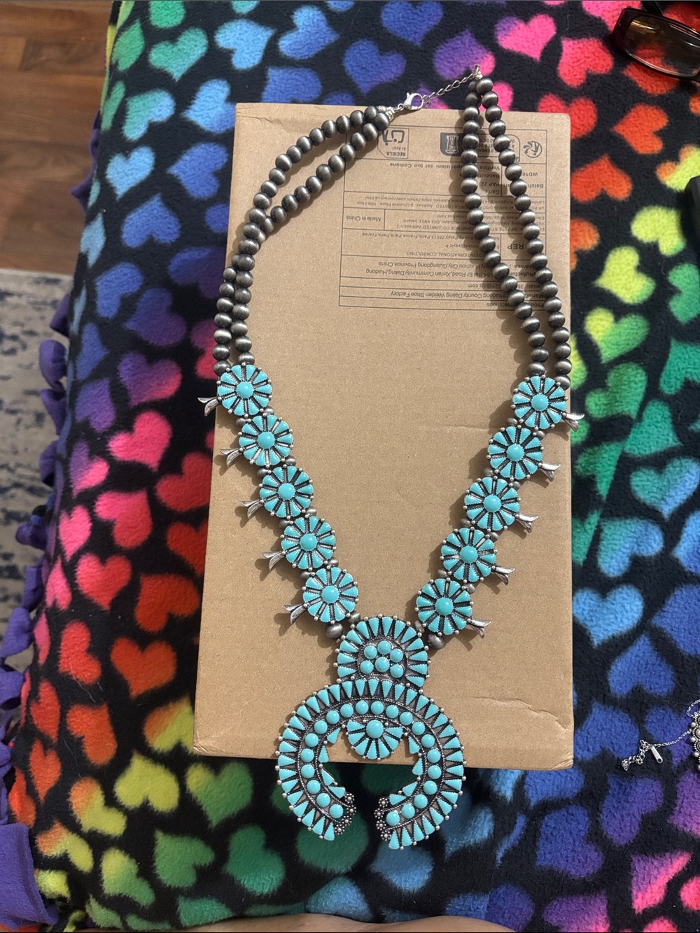 Turquoise Statement Squash Blossom Necklace